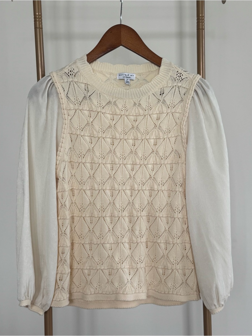 Current Air Cream Crochet Pullover Sweater